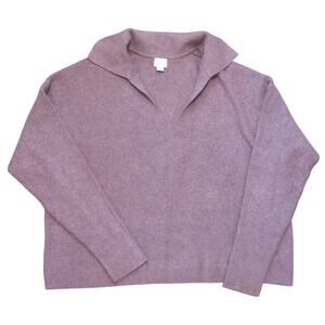 A New Day Ribbed Knit Oversized Crop Sweater Size L Women V Neck Soft Purple